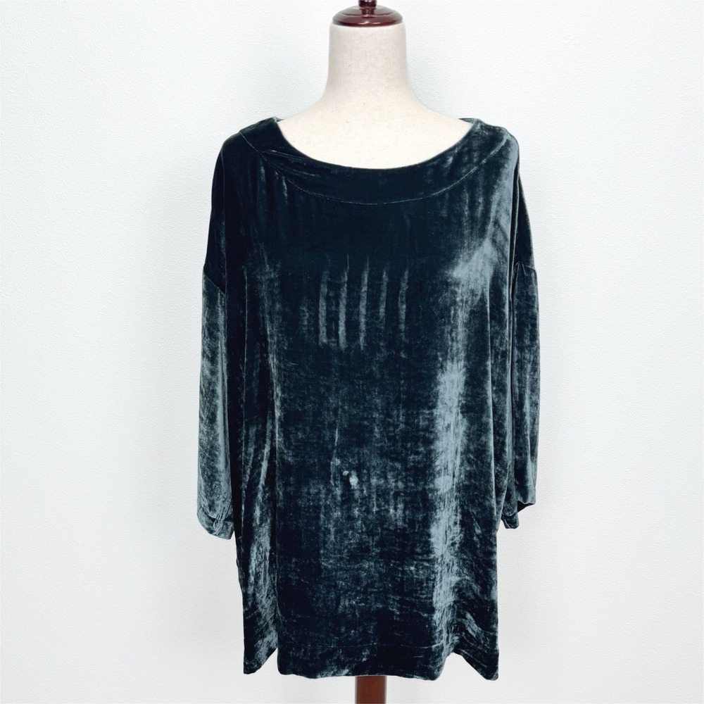 Bryn Walker Top Womens‎ L Green Velvet Fairy Grunge Whimsigoth Lagenlook Silk